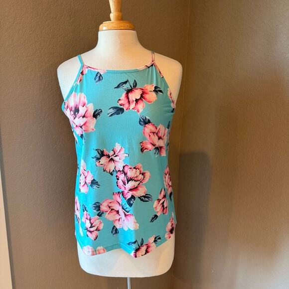 Floral Sleeveless Top - Teal and Pink Medium - Picture 1 of 3
